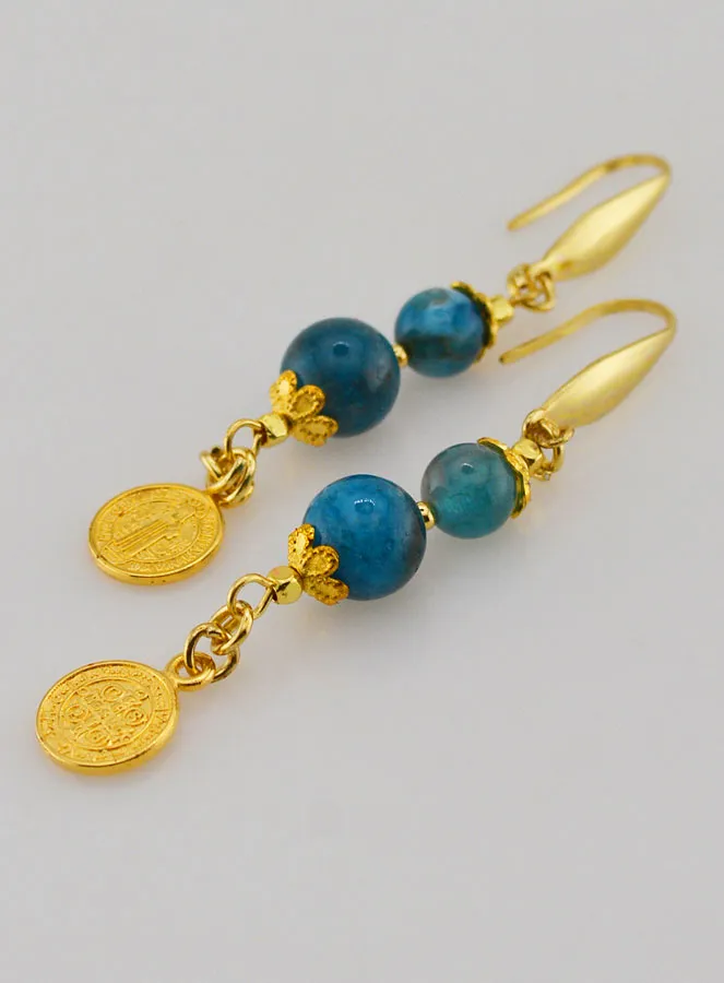 Earrings – Apatite and St Benedict (pic 4)