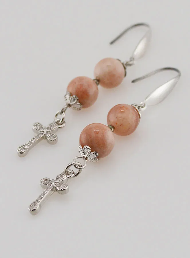 Earrings – Sunstone and Cross (pic 4)