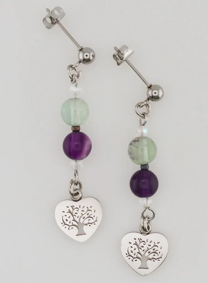 Earrings – Fluorite and Tree of Life (pic 1)