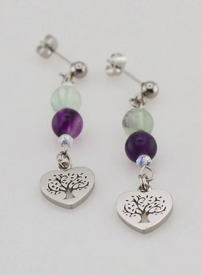 Earrings – Fluorite and Tree of Life (pic 2)