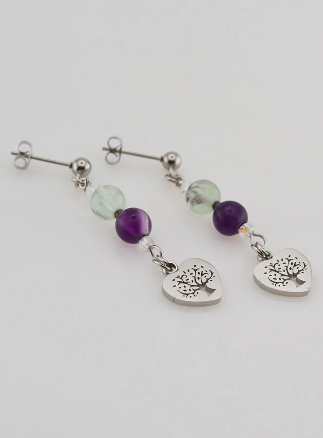 Earrings – Fluorite and Tree of Life (pic 3)