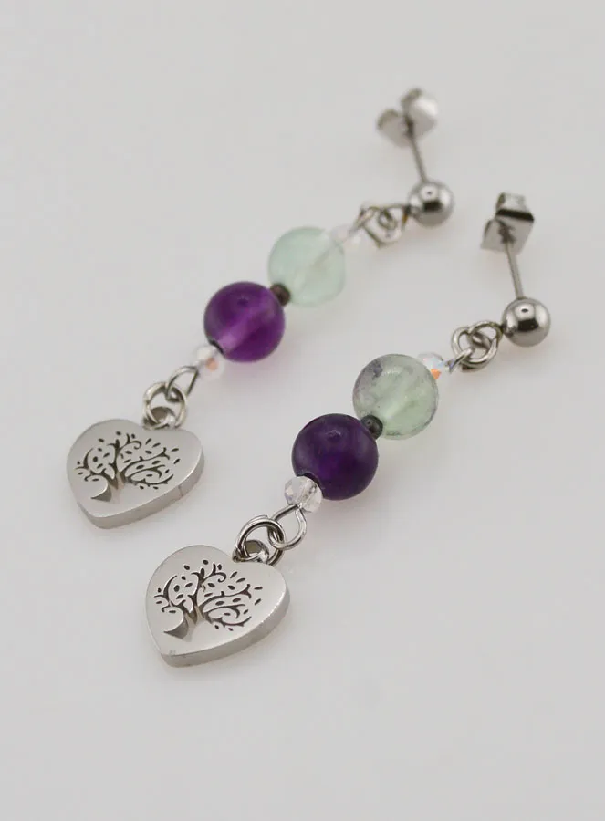 Earrings – Fluorite and Tree of Life (pic 4)