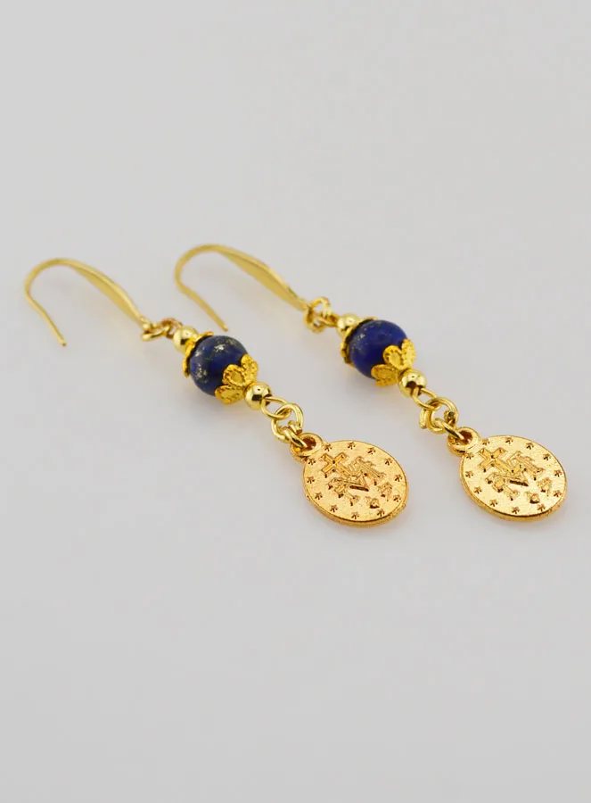 Earrings – Miraculous Medal and Lapis Lazuli (pic 3)