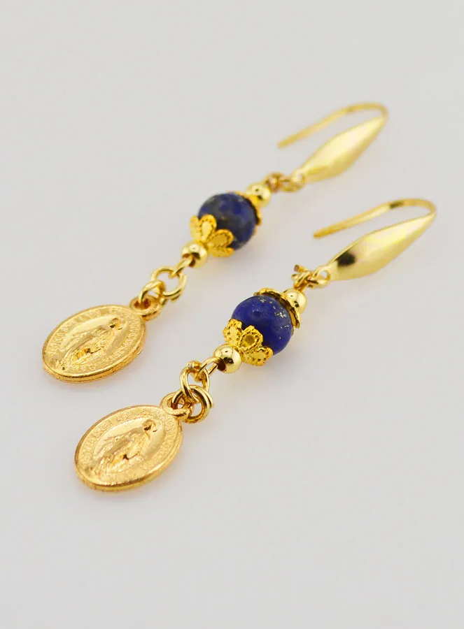 Earrings – Miraculous Medal and Lapis Lazuli (pic 4)