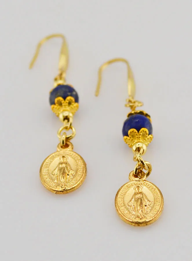 Miraculous Medal – Lapis Lazuli Earrings (pic 2)
