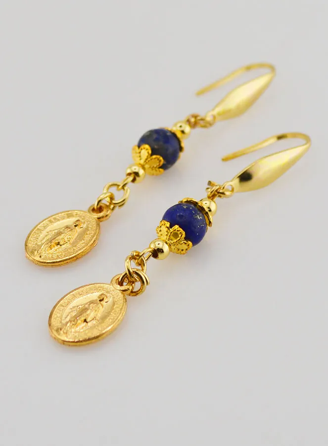 Miraculous Medal – Lapis Lazuli Earrings (pic 4)