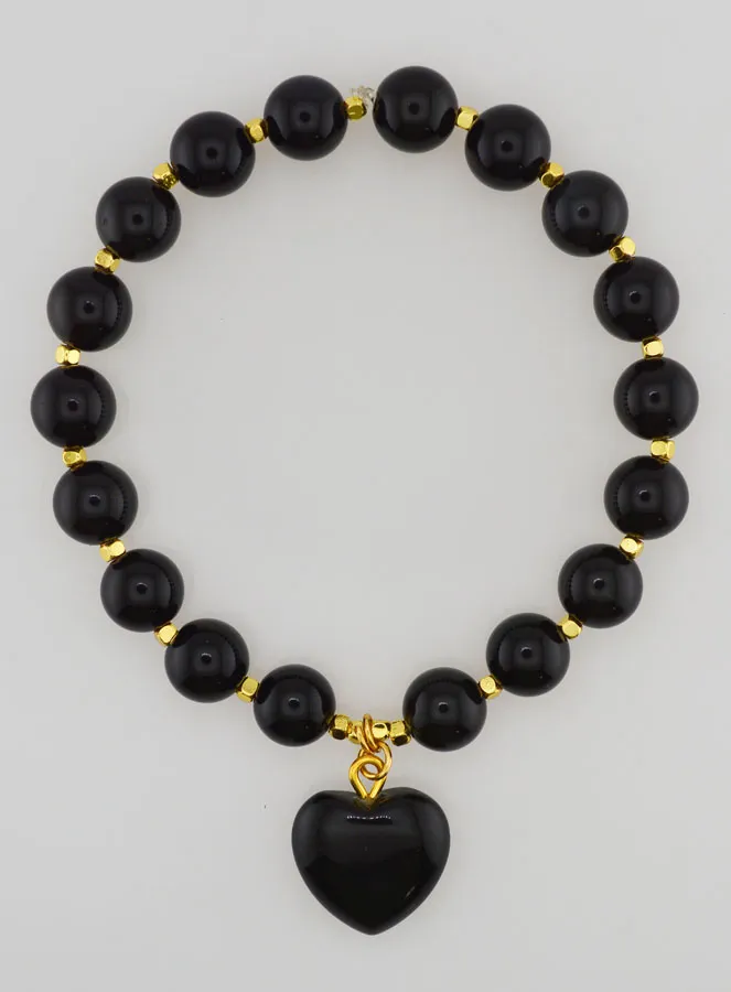 Natural Stone Heart Bracelet – Obsidian (pic 1)
