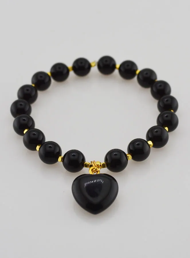 Natural Stone Heart Bracelet – Obsidian (pic 2)