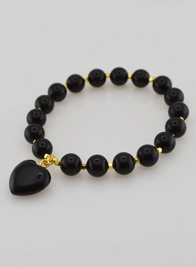 Natural Stone Heart Bracelet – Obsidian (pic 3)