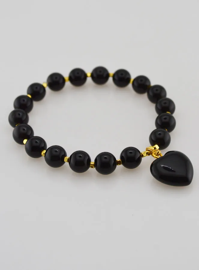 Natural Stone Heart Bracelet – Obsidian (pic 4)