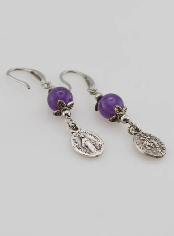 Earrings – Miraculous Medal and Amethyst (pic 3)