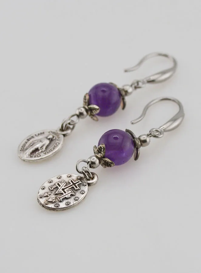 Earrings – Miraculous Medal and Amethyst (pic 4)