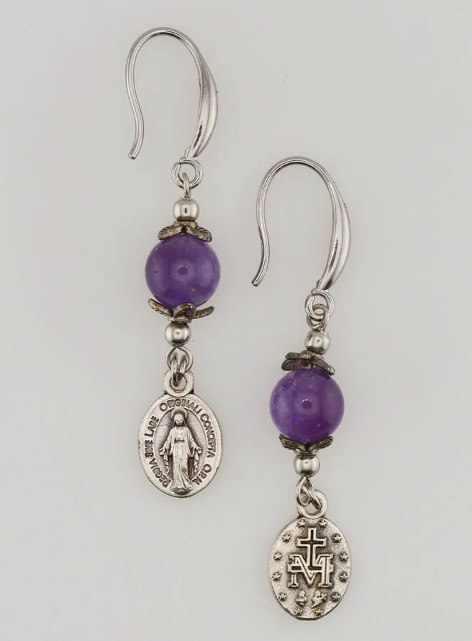 Miraculous Medal – Amethyst Earrings (pic 1)