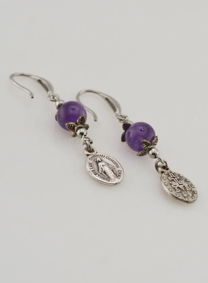 Miraculous Medal – Amethyst Earrings (pic 3)