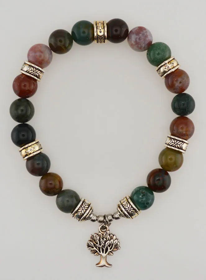 Indian Agate Bracelet with Tree of Life (pic 1)