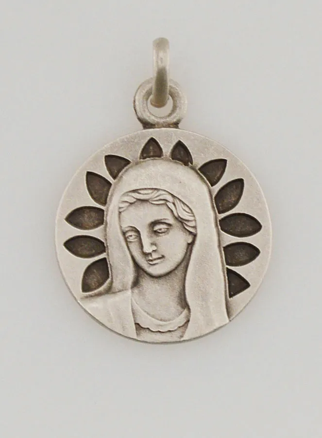 Silver Medal Virgin Mary with Petals – 16mm (pic 1)