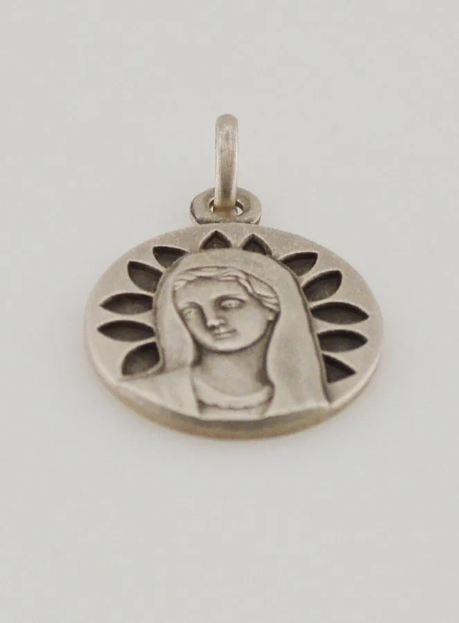 Silver Medal Virgin Mary with Petals – 16mm (pic 2)