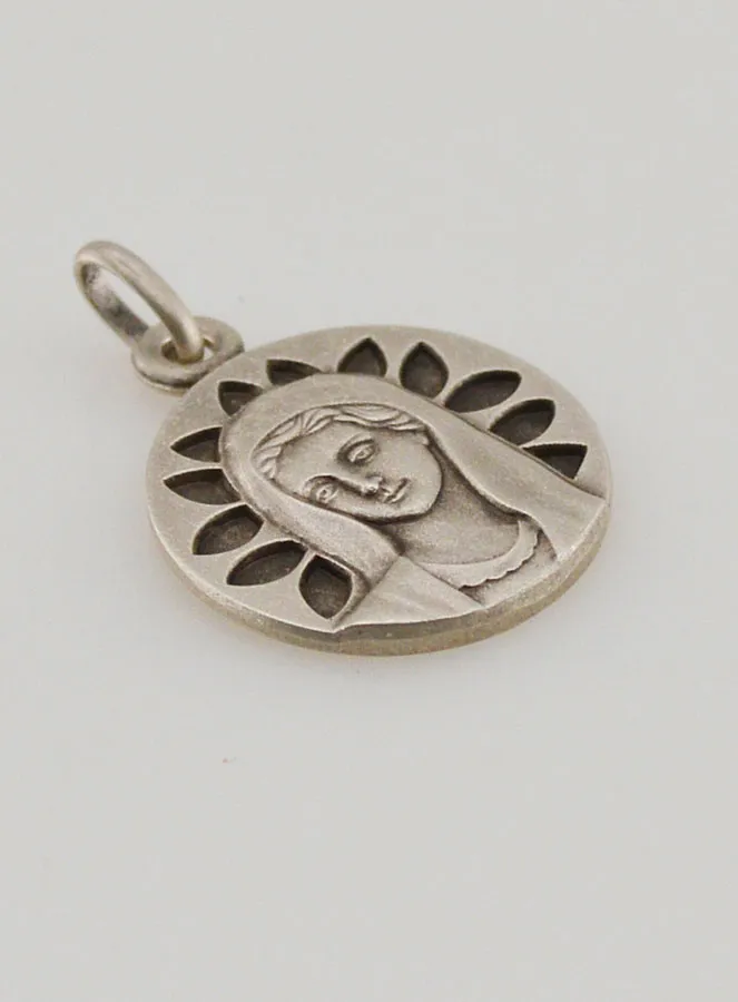 Silver Medal Virgin Mary with Petals – 16mm (pic 3)
