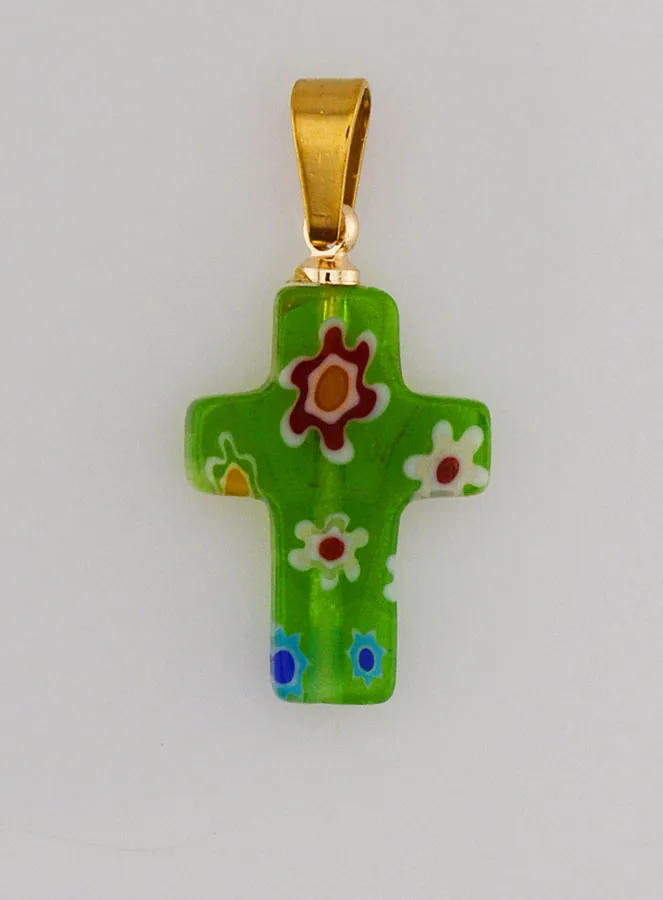 Handcrafted Glass Cross Pendant – Green (pic 1)