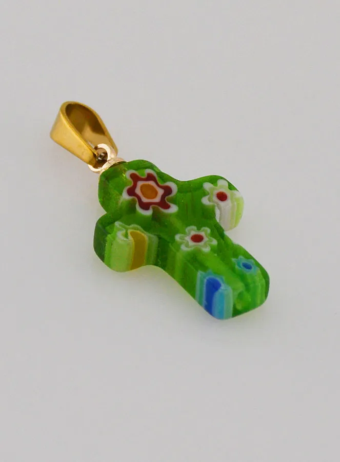 Handcrafted Glass Cross Pendant – Green (pic 3)