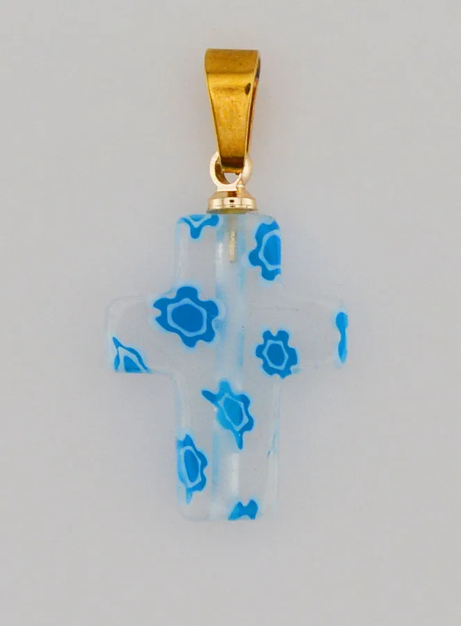 Handcrafted Glass Cross Pendant – White and Blue (pic 1)