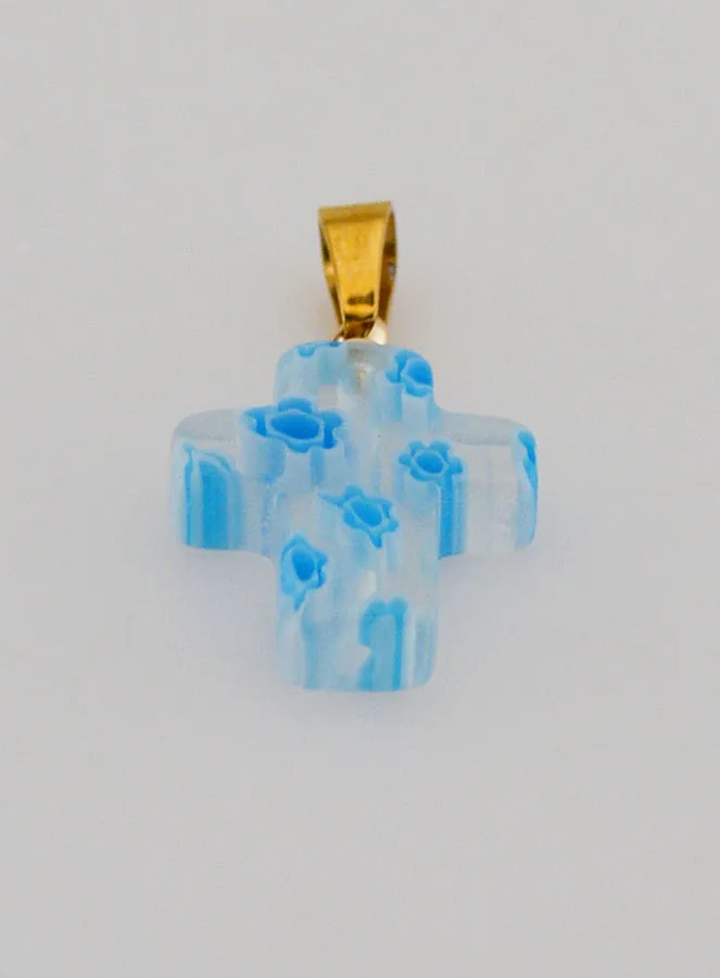Handcrafted Glass Cross Pendant – White and Blue (pic 2)