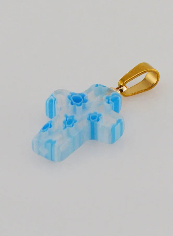 Handcrafted Glass Cross Pendant – White and Blue (pic 4)