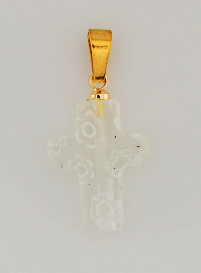 Handcrafted Glass Cross Pendant - White (pic 1)