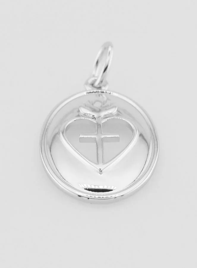 Rhodium-plated brass cross and ex-voto pendant (pic 2)