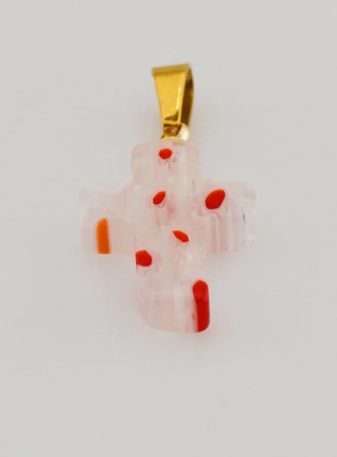 Handcrafted Glass Cross Pendant – Red Flowers (pic 2)
