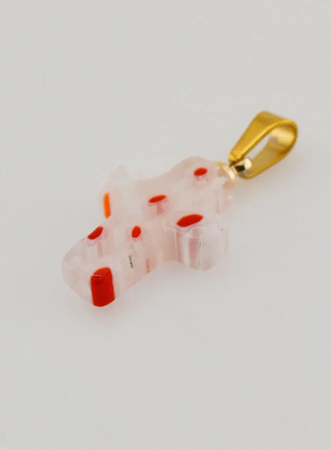 Handcrafted Glass Cross Pendant – Red Flowers (pic 4)