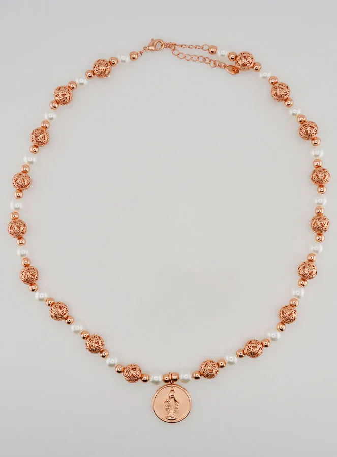 Religious Necklace with Beads and a Medal of Mary (pic 1)