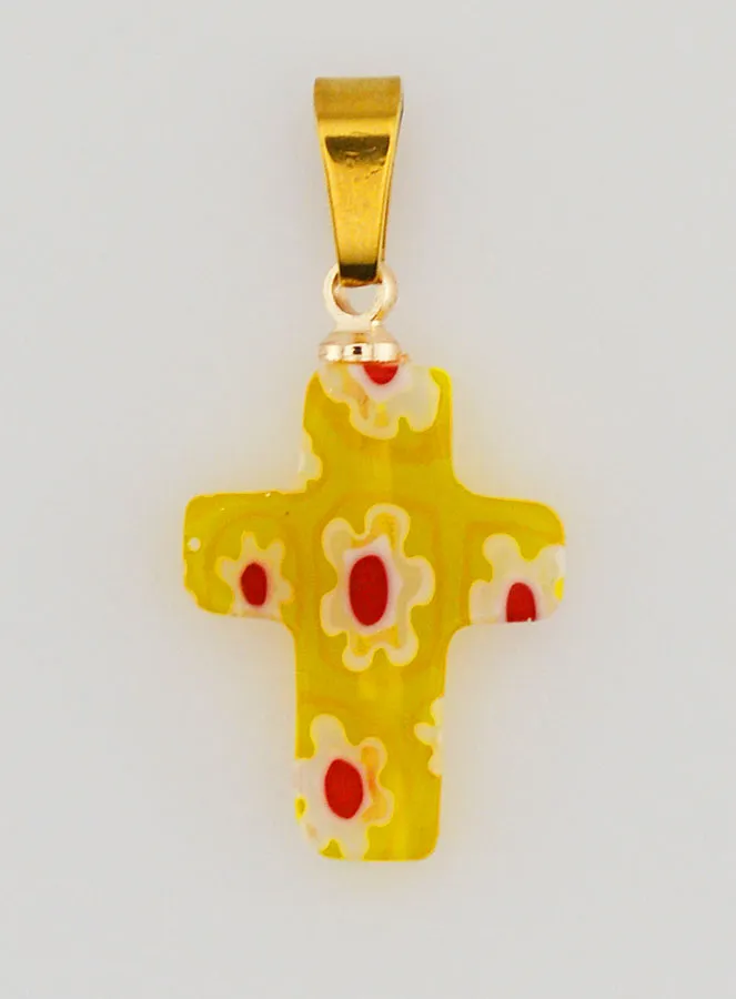 Handcrafted Glass Cross Pendant – Yellow (pic 1)