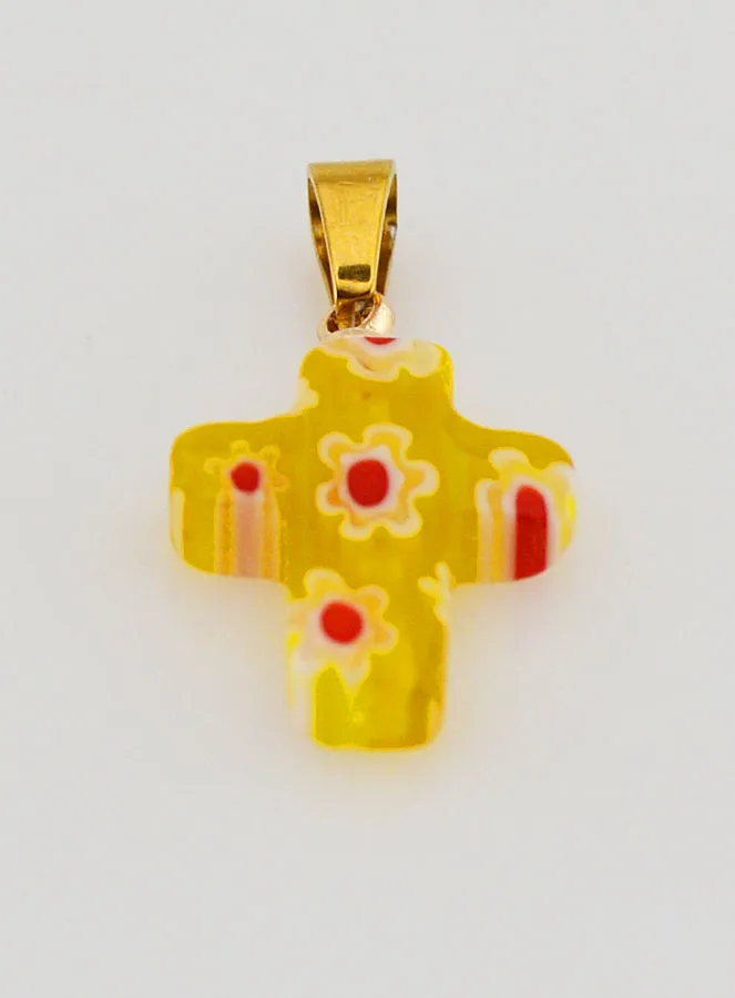 Handcrafted Glass Cross Pendant – Yellow (pic 2)