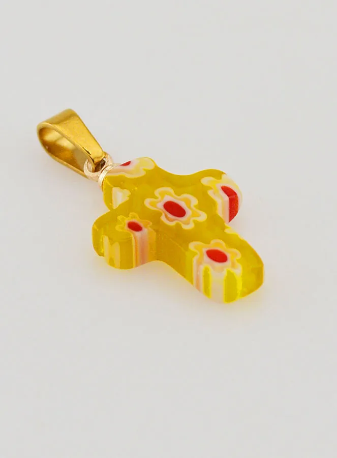 Handcrafted Glass Cross Pendant – Yellow (pic 3)