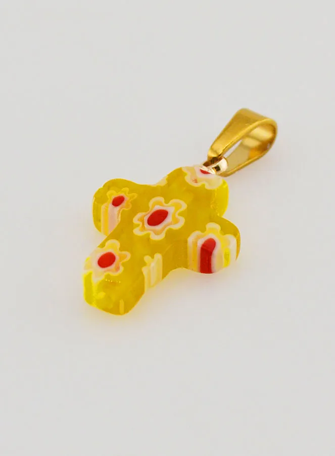 Handcrafted Glass Cross Pendant – Yellow (pic 4)
