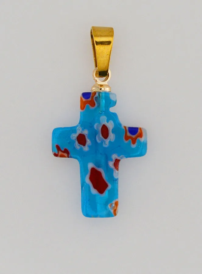 Handcrafted Glass Cross Pendant – Turquoise Blue (pic 1)