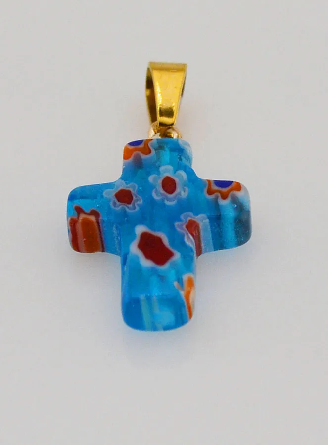 Handcrafted Glass Cross Pendant – Turquoise Blue (pic 2)