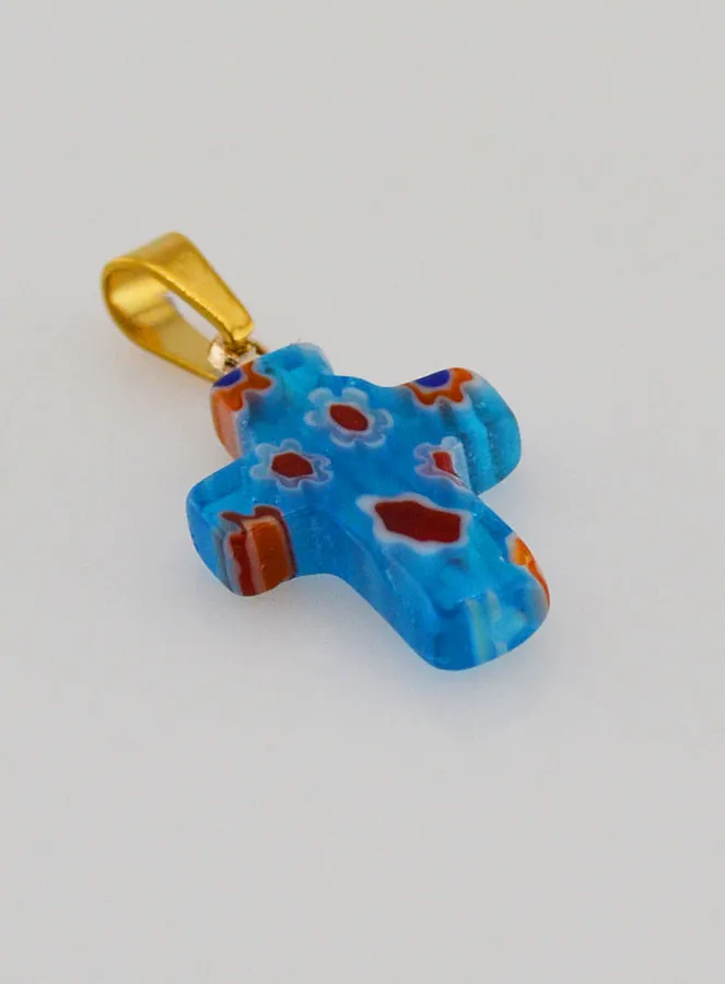 Handcrafted Glass Cross Pendant – Turquoise Blue (pic 3)