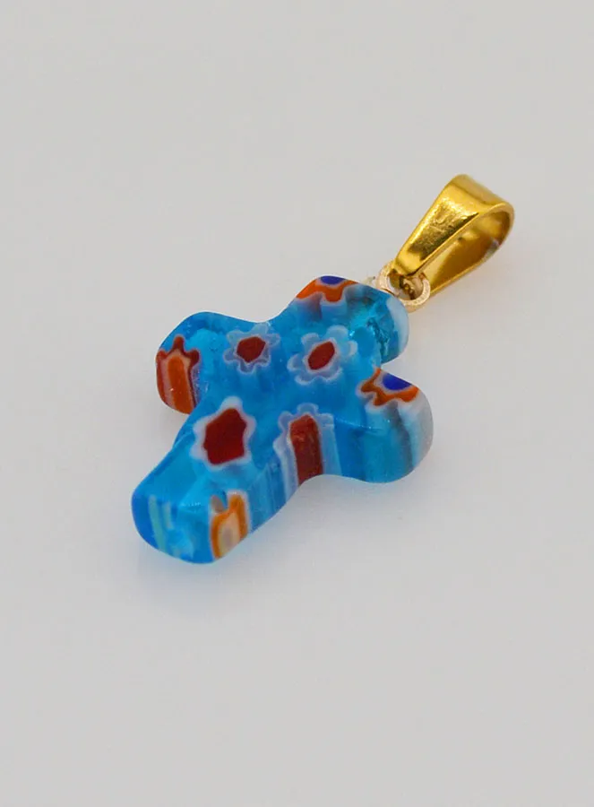 Handcrafted Glass Cross Pendant – Turquoise Blue (pic 4)