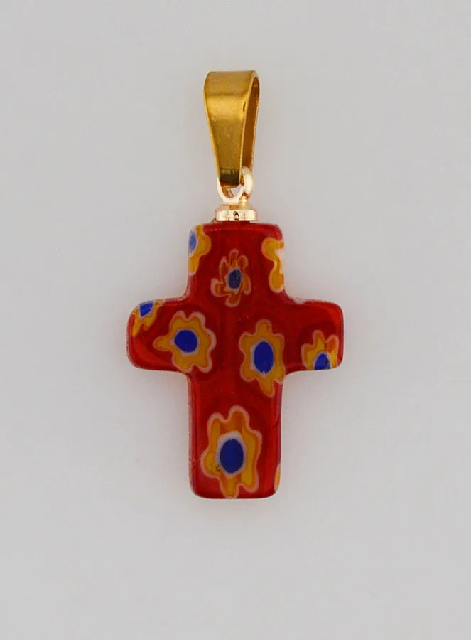 Handcrafted Glass Cross Pendant - Red (pic 1)