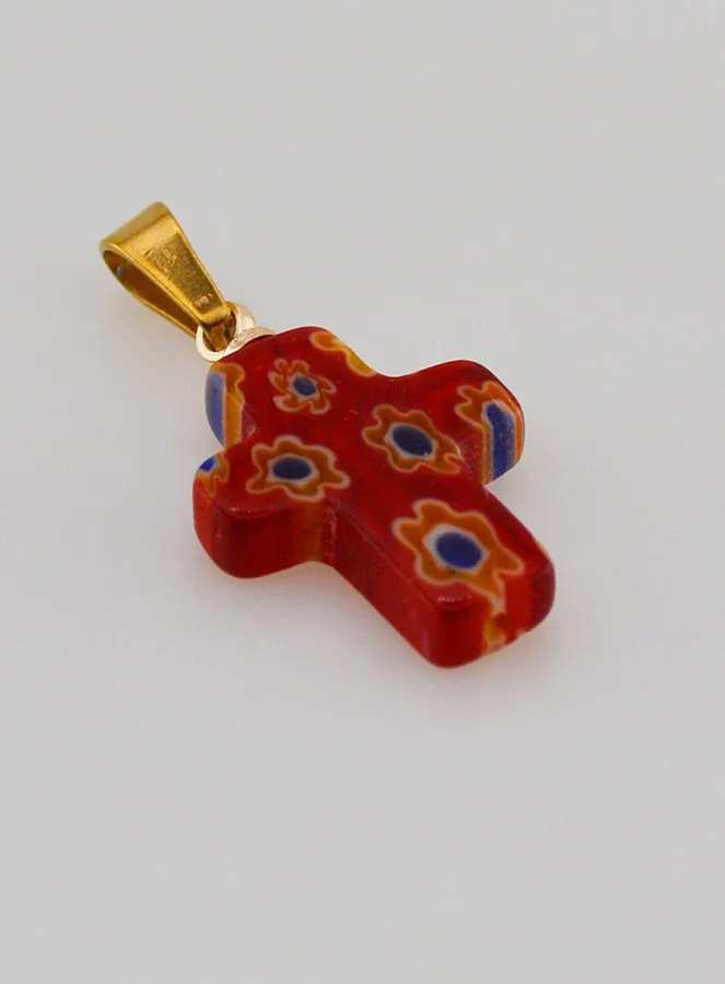 Handcrafted Glass Cross Pendant - Red (pic 3)