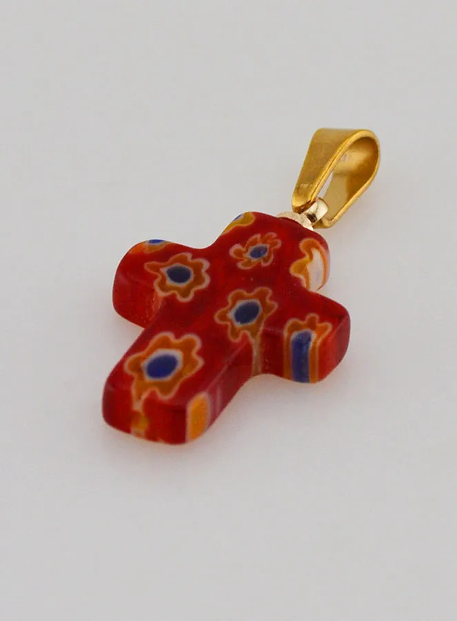 Handcrafted Glass Cross Pendant - Red (pic 4)