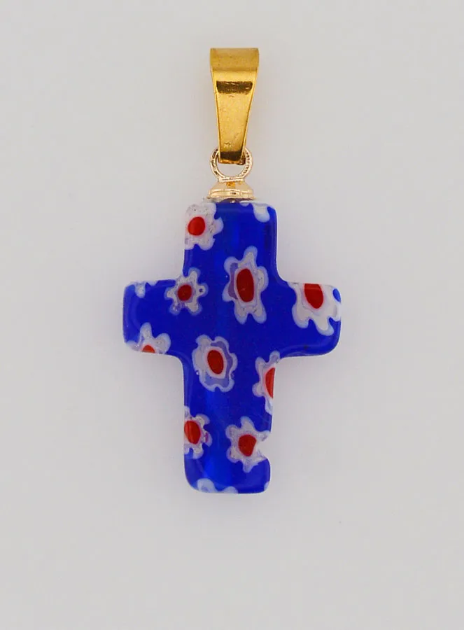 Handcrafted Glass Cross Pendant – Blue (pic 1)