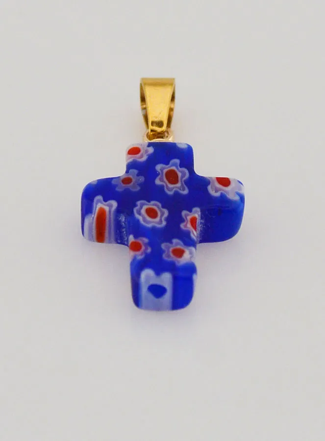 Handcrafted Glass Cross Pendant – Blue (pic 2)