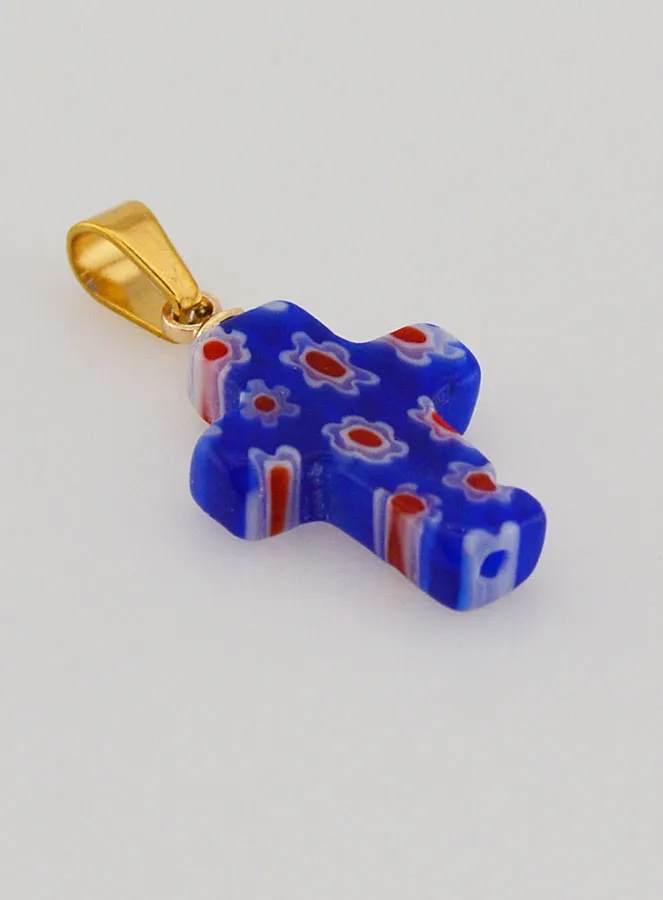 Handcrafted Glass Cross Pendant – Blue (pic 3)