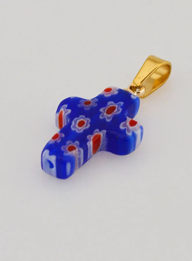 Handcrafted Glass Cross Pendant – Blue (pic 4)