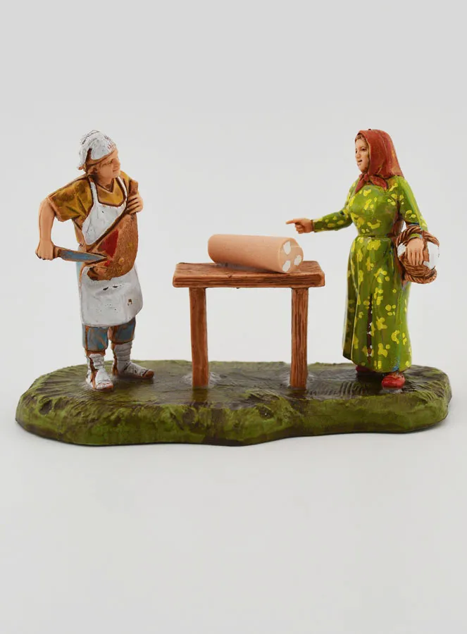 Nativity Figure Butcher and Customer – 6cm (pic 1)