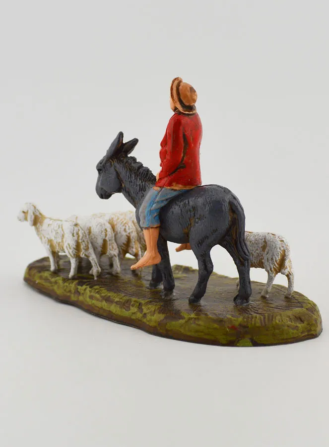 Nativity Figure Shepherd on a Donkey and Sheep – 6cm (pic 2)