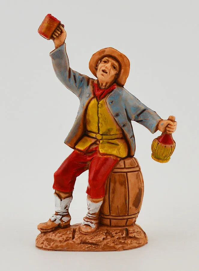 Nativity Figure Wine Drinker on his Barrel – 6cm (pic 1)